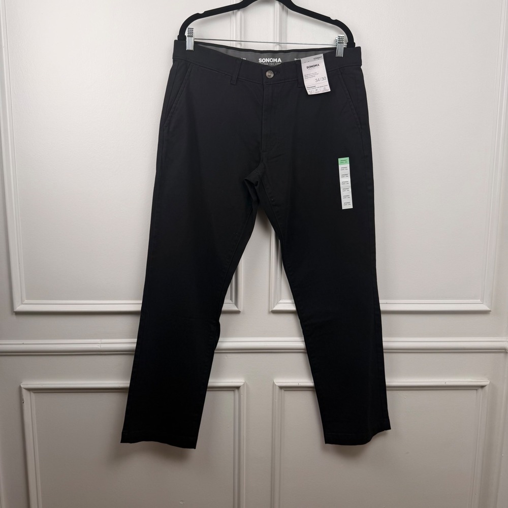 Sonoma Goods For Life Mens Flexwear Straight Fit Pants Black 34x30 NWT‎